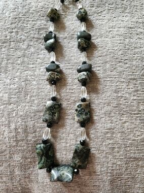 Green Jasper and Crystal Bead Necklace